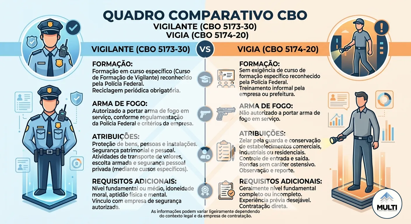Comparativo CBO: vigia e vigilante